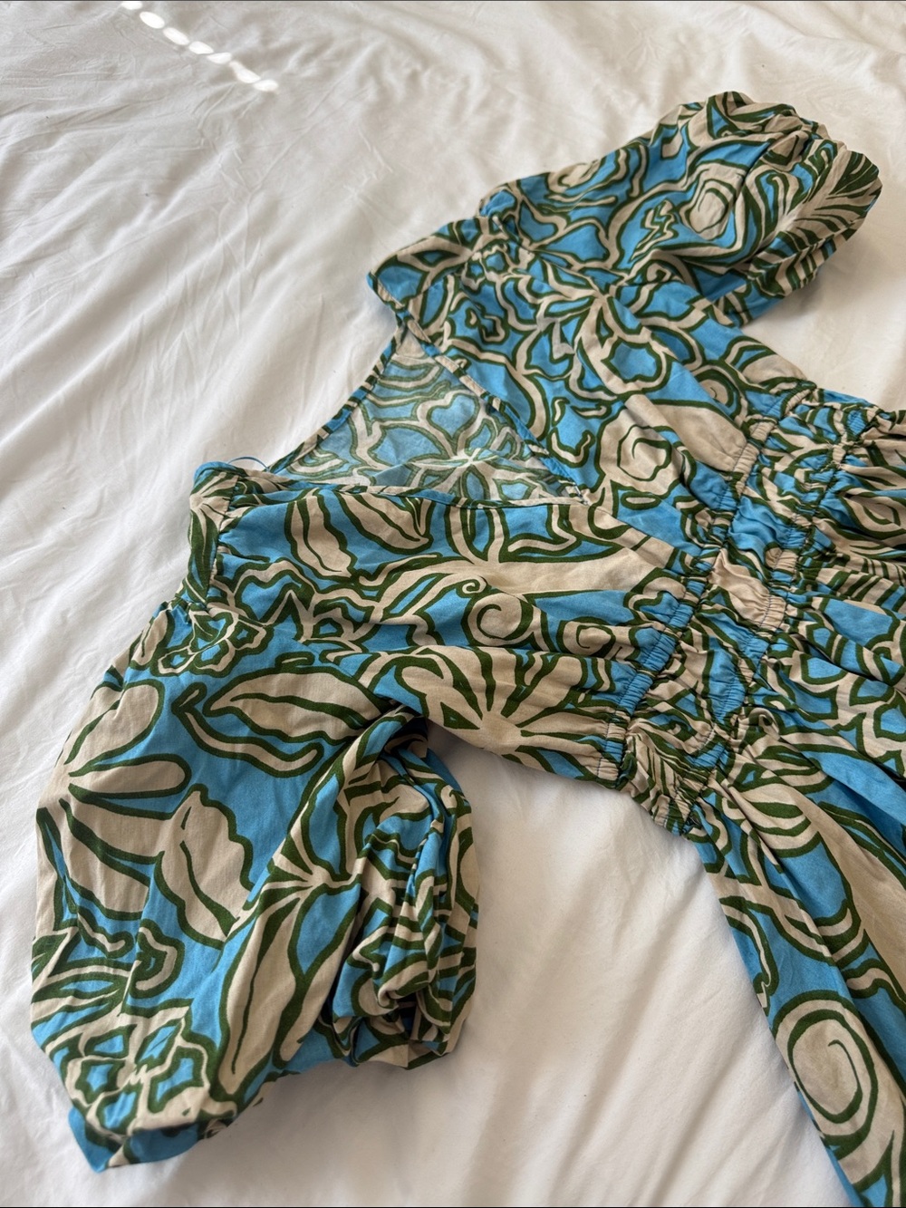 Blue Floral Puff-Sleeve Dress - Picture 2 of 2